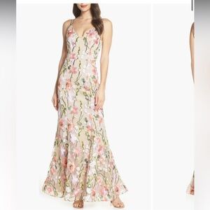 Sequin Hearts Floral Embroidered Evening Dress